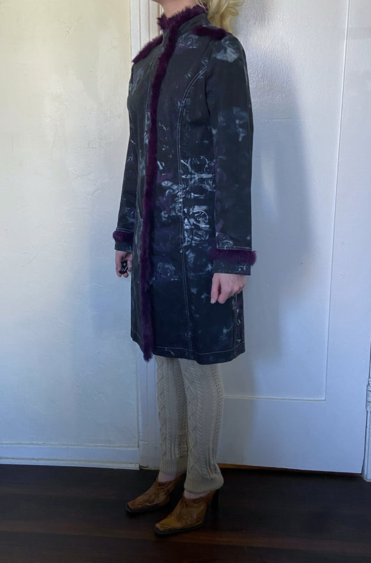 Old english rabbit fur trim military trench